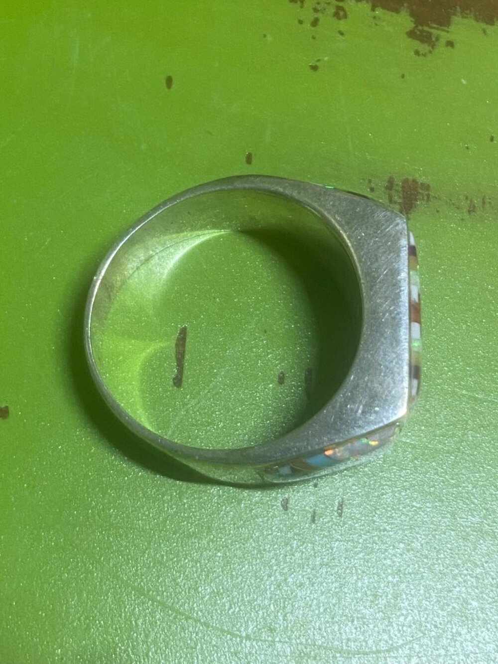 Zuni Men's Ring Size 10 1/2 Inlay Sterling Silver Opal Native American Ethnic - Picture 11 of 12